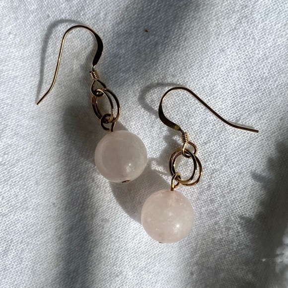Handmade 14k Gold Filled Rose Quartz Earrings - Picture 6 of 7